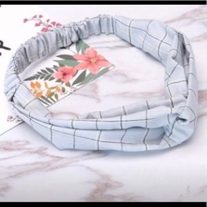 Pastel Blue Plaid Elastic Hair Wrap/Band Accessory